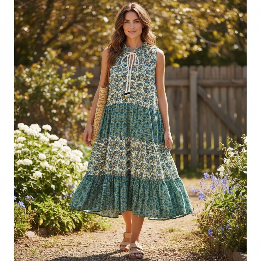 Chelsea & Theodore Woman's Size 3X Multicolor Tiered Floral Sleeveless Dress